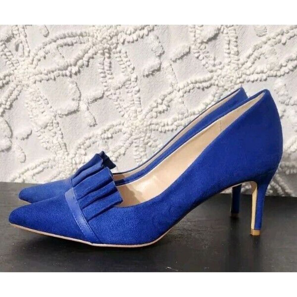 Journee Collection Royal Blue Pointed Toe Kitten Heel Pumps